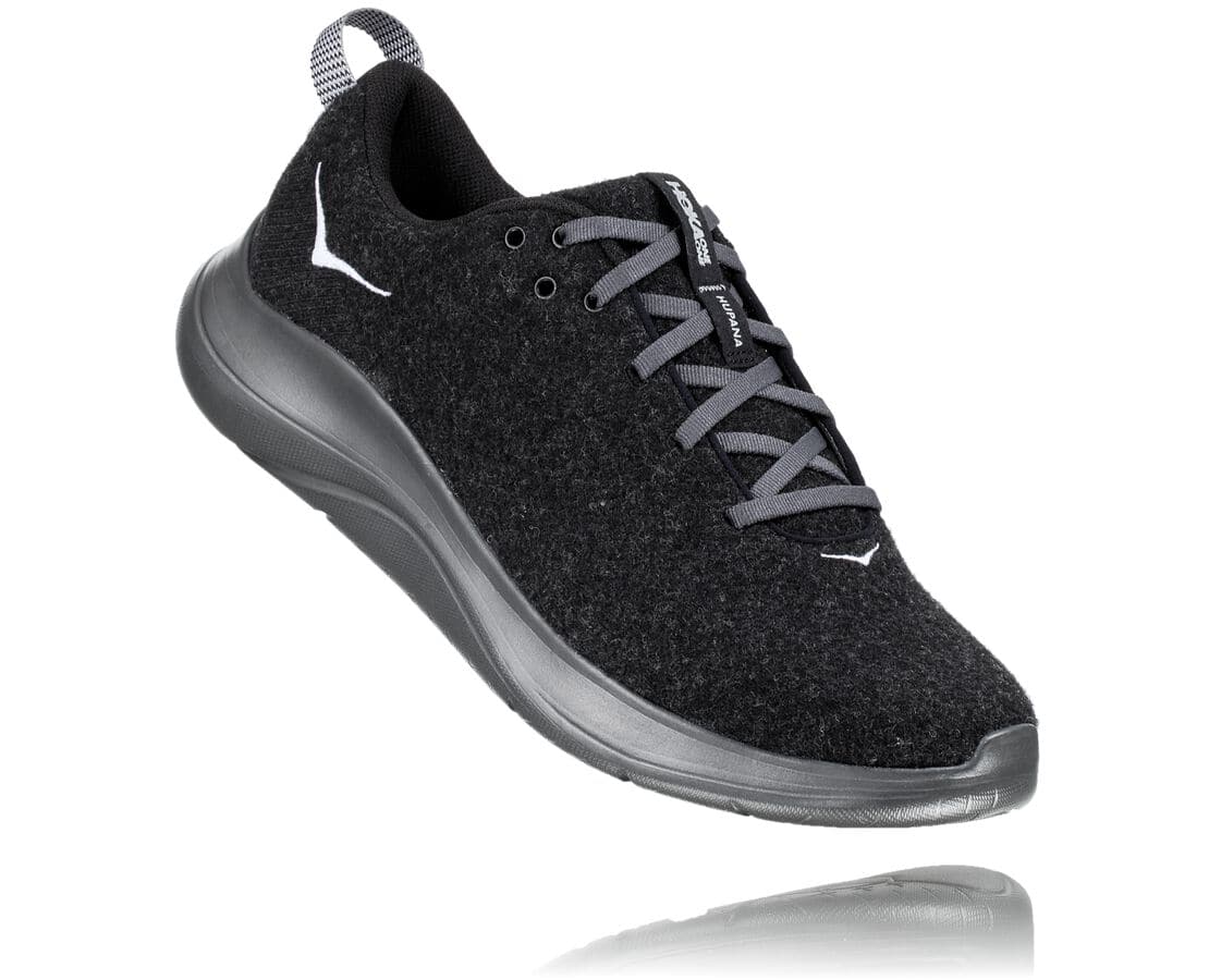 Hoka One One Hupana Flow Wool Férfi Gyalogló Cipő Fekete / Sötét Szürke [ZFQEU-3015]